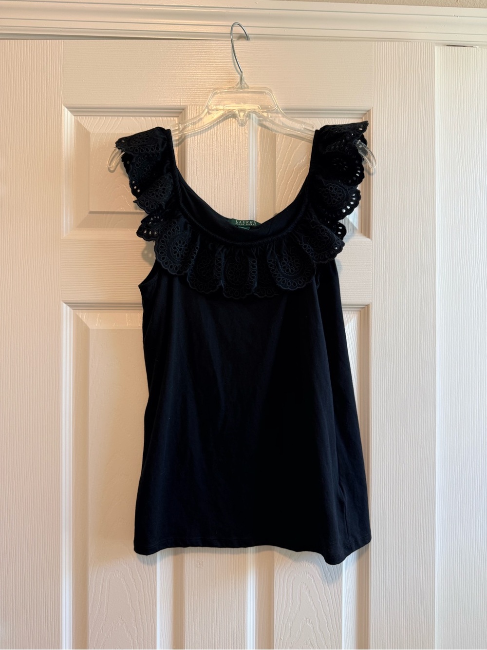 Ralph Lauren Black Eyelet Ruffle Tank Top